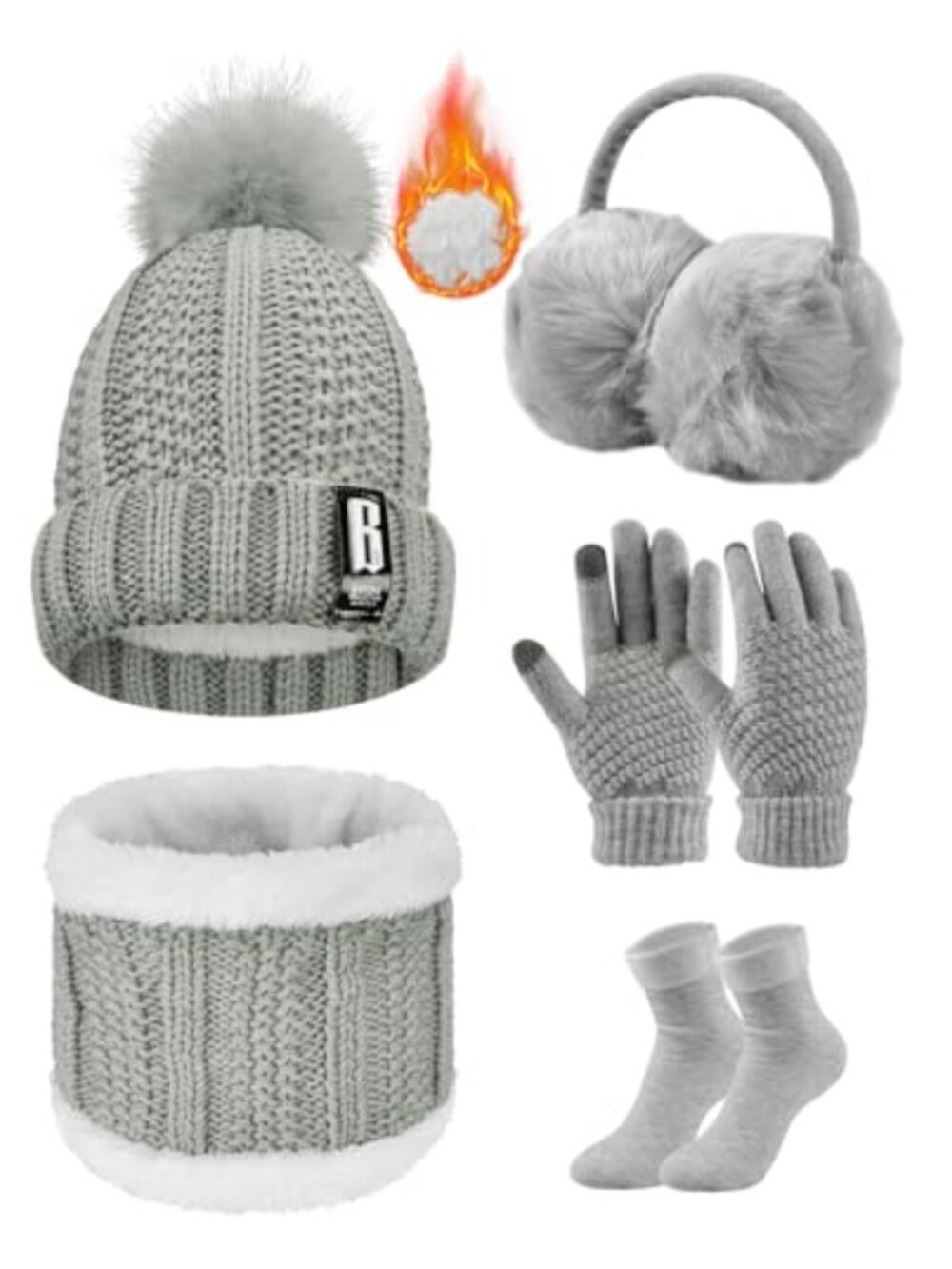 Winter Knitted Hat Scarf Gloves Earmuffs Stockings Set